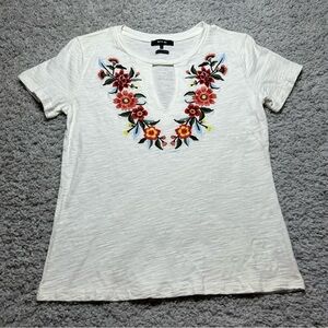 Floral Embroidered White Top